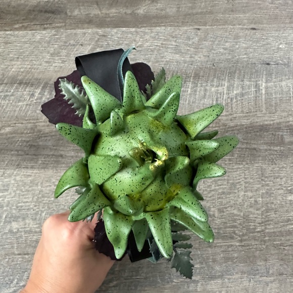 Handmade Designer Fascinator Headband Black Green Purple Thistle Artichoke Bow - Picture 8 of 16